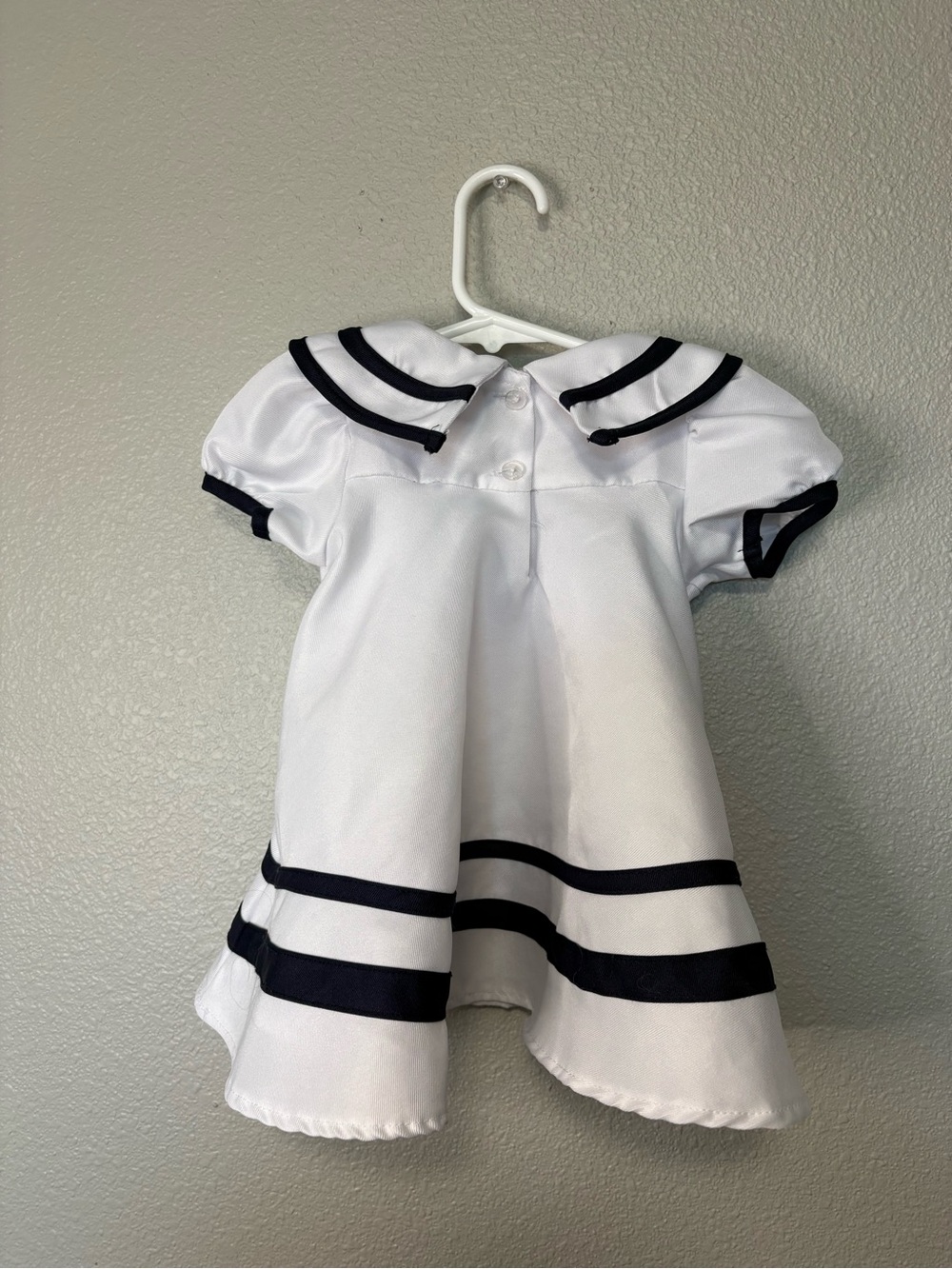 Infant Nautical Sailor Dress White & Navy Bow Pleated A-Line 3–6 Months EUC - Picture 3 of 6